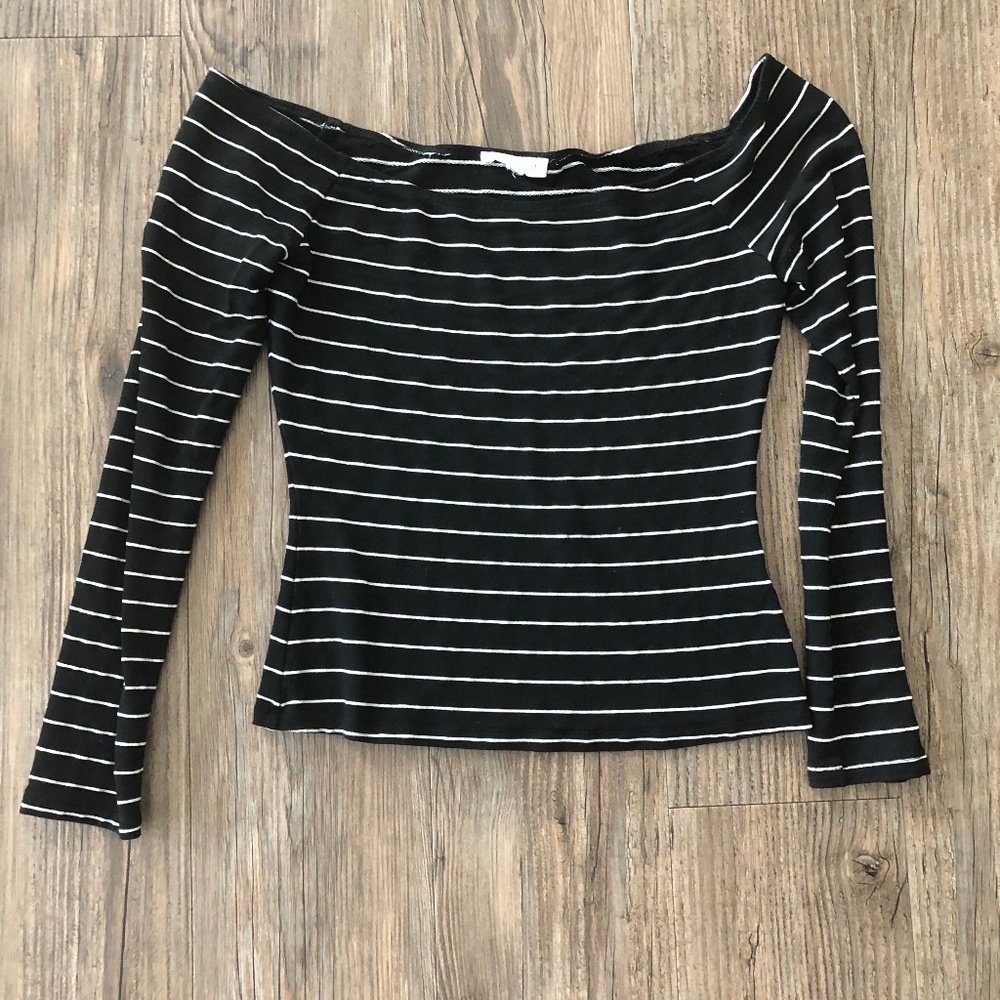 Black and White off the shoulder striped top